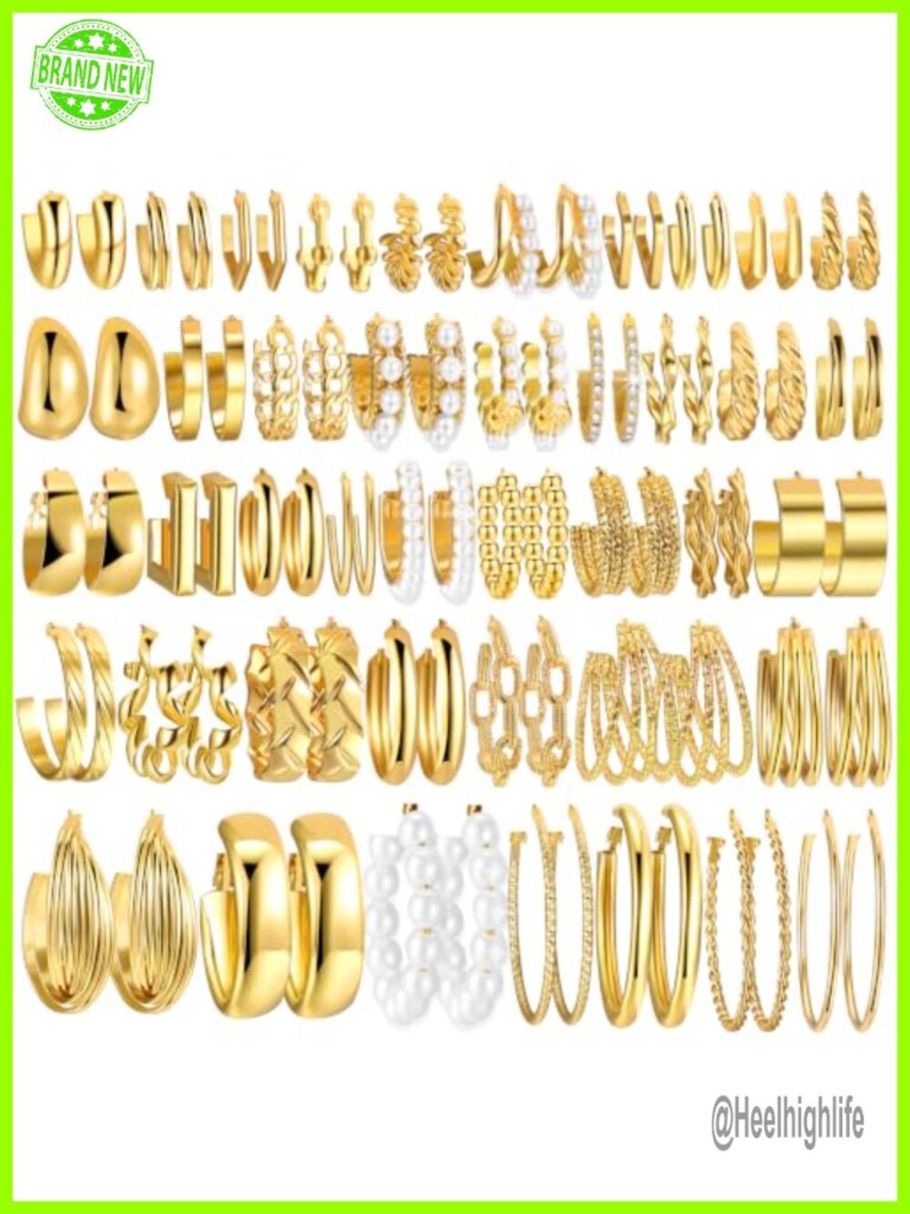 42 Pairs Gold Hoop Earrings Set for Women Multiple Styles Lightweight